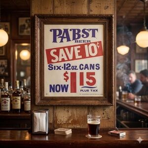 VINTAGE PABST BEER Advertisement Brewery Blue & Red Poster Sign 16.5” x 12”